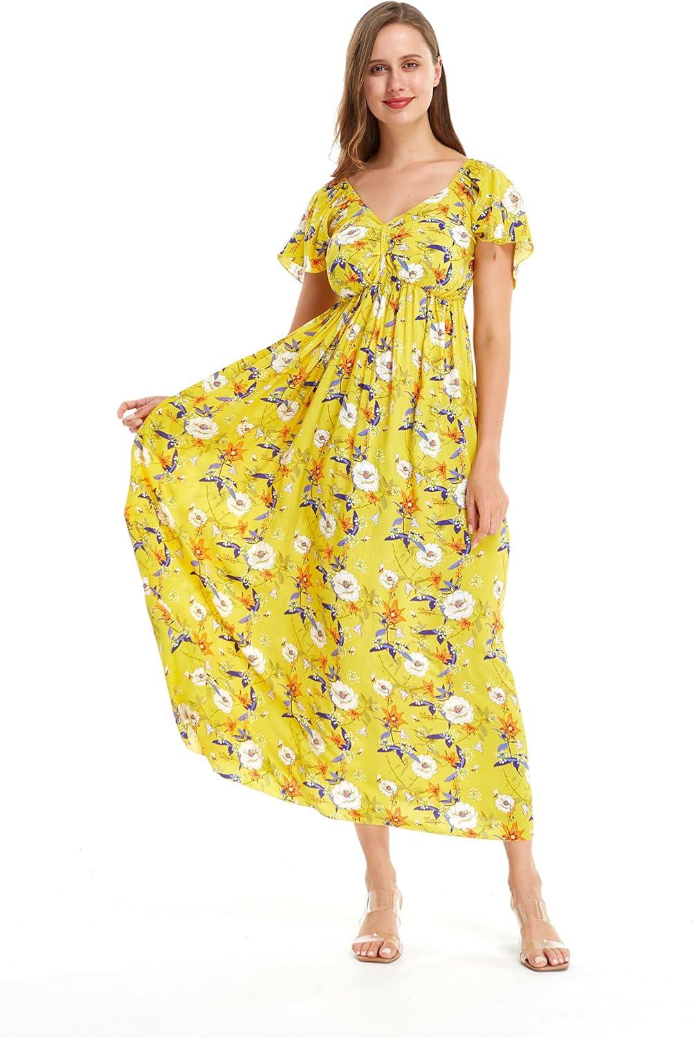 imageMatchable Family Hawaiian Luau Men Women Girl Boy Clothes in Garden Poppy YellowWomen Maxi Rahee
