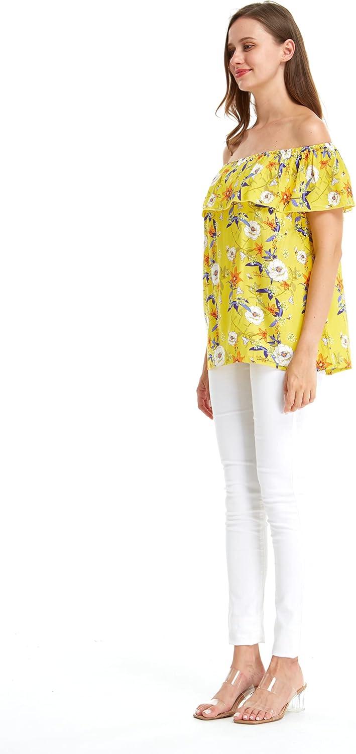 imageMatchable Family Hawaiian Luau Men Women Girl Boy Clothes in Garden Poppy YellowWomen Offshoulder Ruffle Top