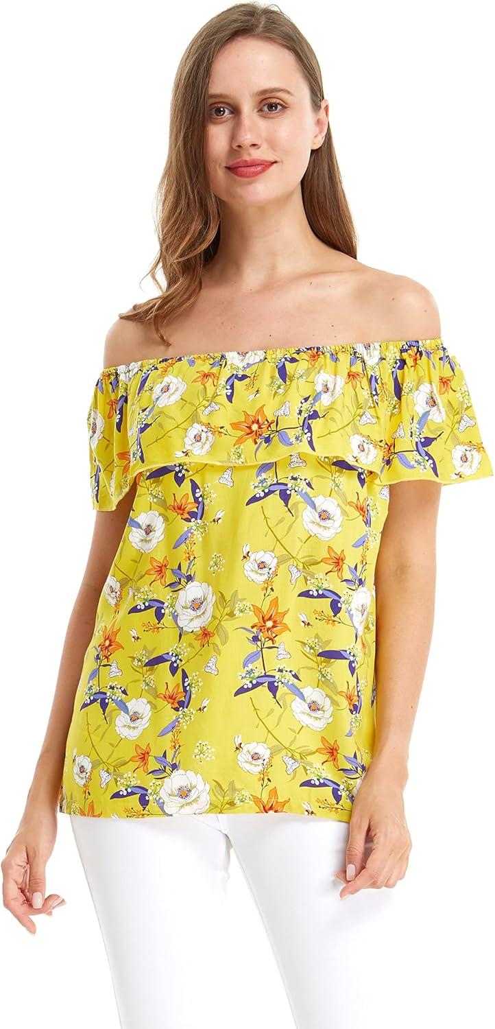 imageMatchable Family Hawaiian Luau Men Women Girl Boy Clothes in Garden Poppy YellowWomen Offshoulder Ruffle Top