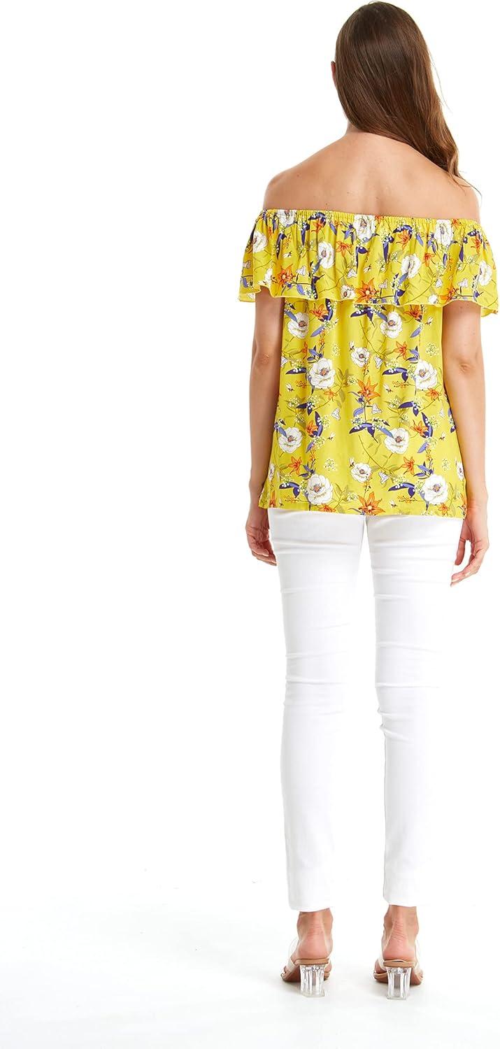 imageMatchable Family Hawaiian Luau Men Women Girl Boy Clothes in Garden Poppy YellowWomen Offshoulder Ruffle Top