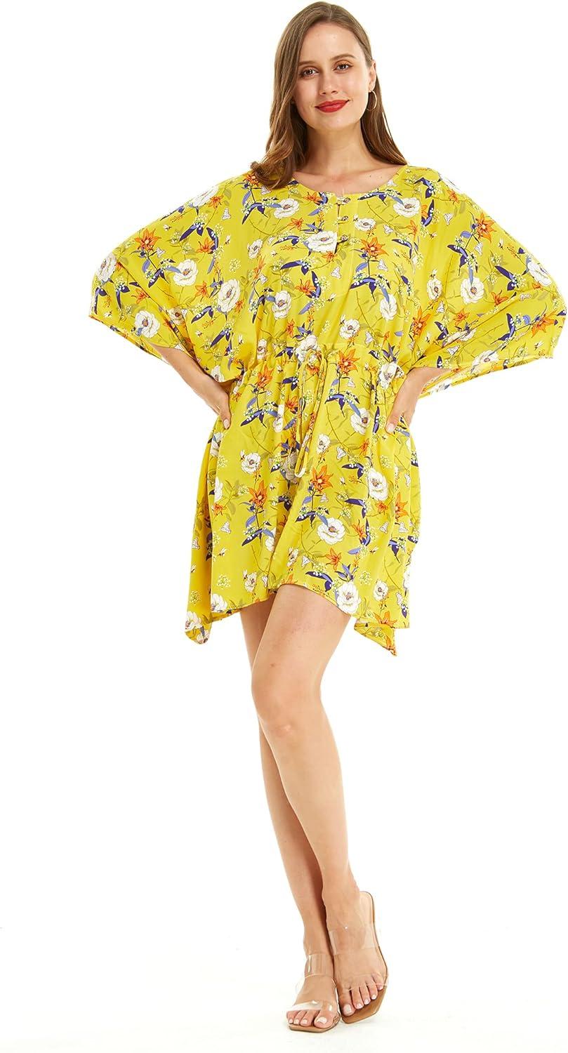 imageMatchable Family Hawaiian Luau Men Women Girl Boy Clothes in Garden Poppy YellowWomen Short Poncho