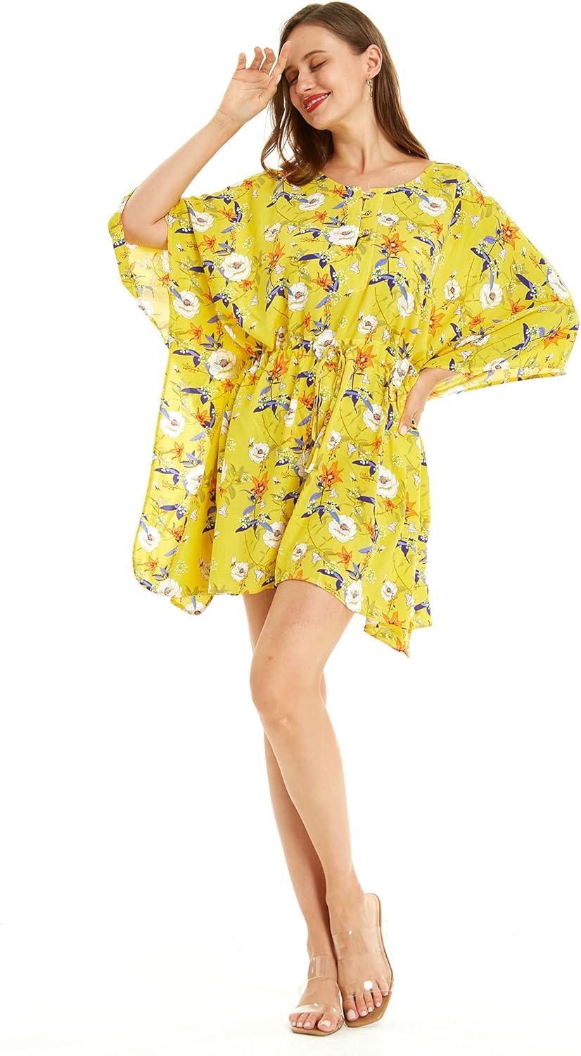 imageMatchable Family Hawaiian Luau Men Women Girl Boy Clothes in Garden Poppy YellowWomen Short Poncho
