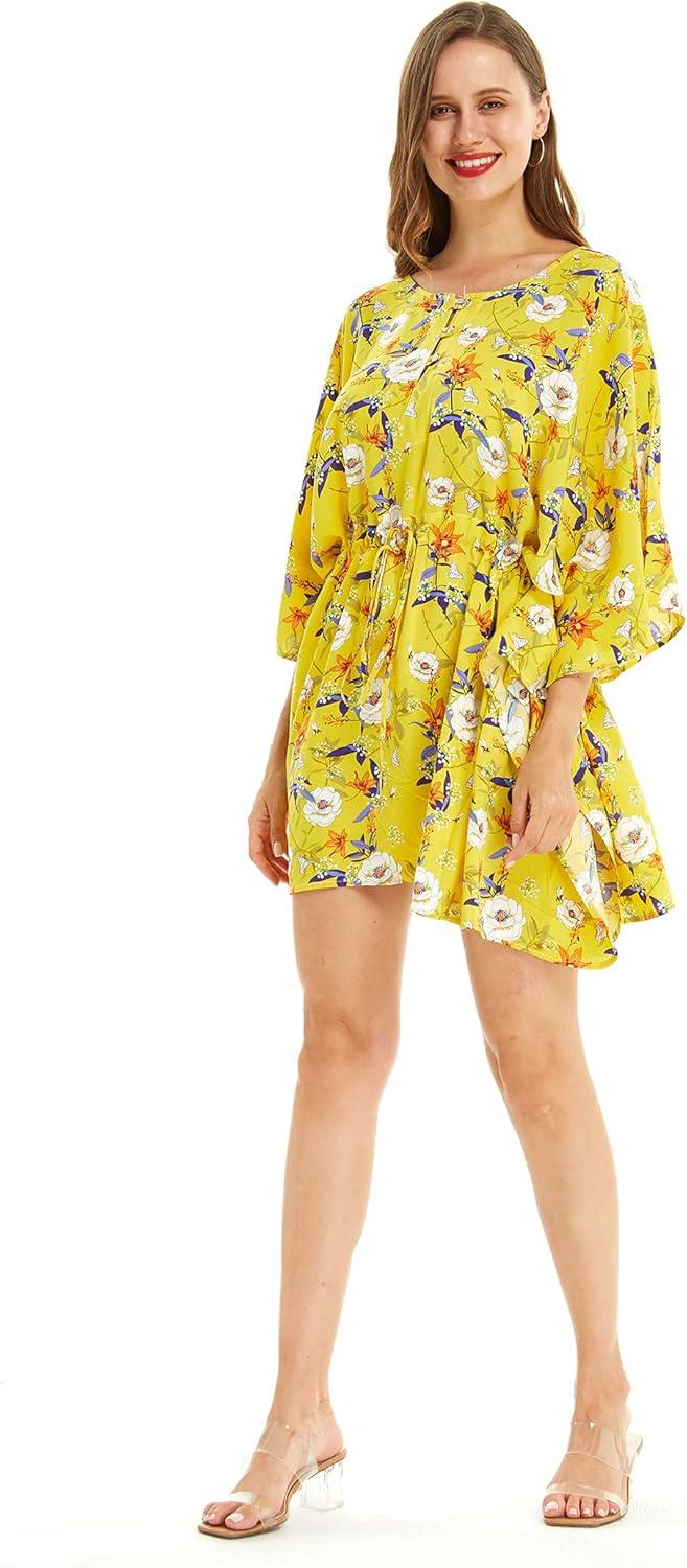 imageMatchable Family Hawaiian Luau Men Women Girl Boy Clothes in Garden Poppy YellowWomen Short Poncho
