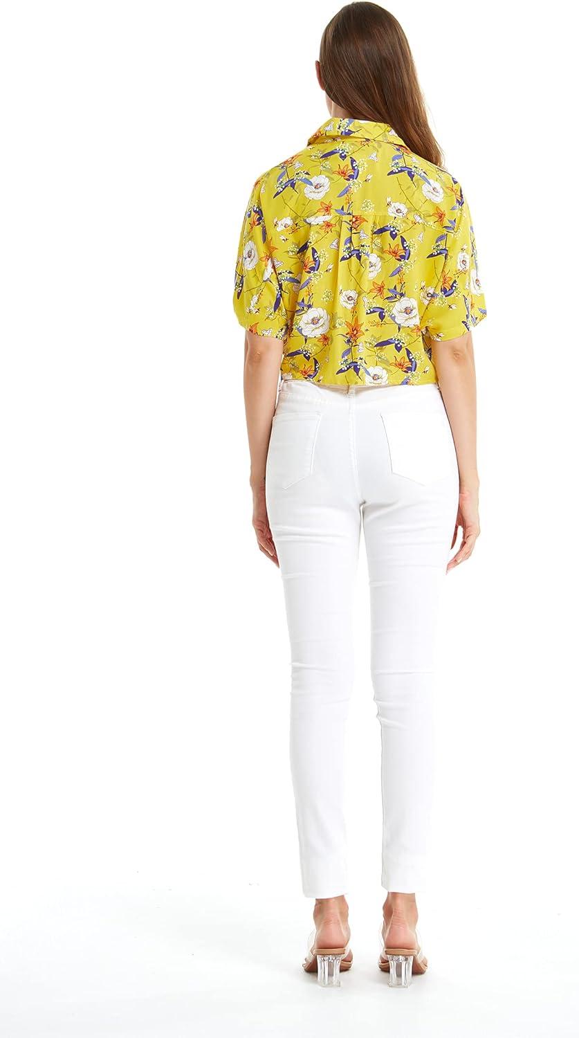 imageMatchable Family Hawaiian Luau Men Women Girl Boy Clothes in Garden Poppy YellowWomen Tie Front Shirt