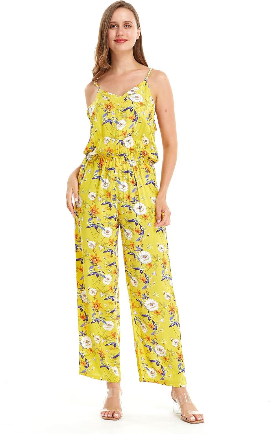 imageMatchable Family Hawaiian Luau Men Women Girl Boy Clothes in Garden Poppy YellowWomen V Neck Jumpsuit