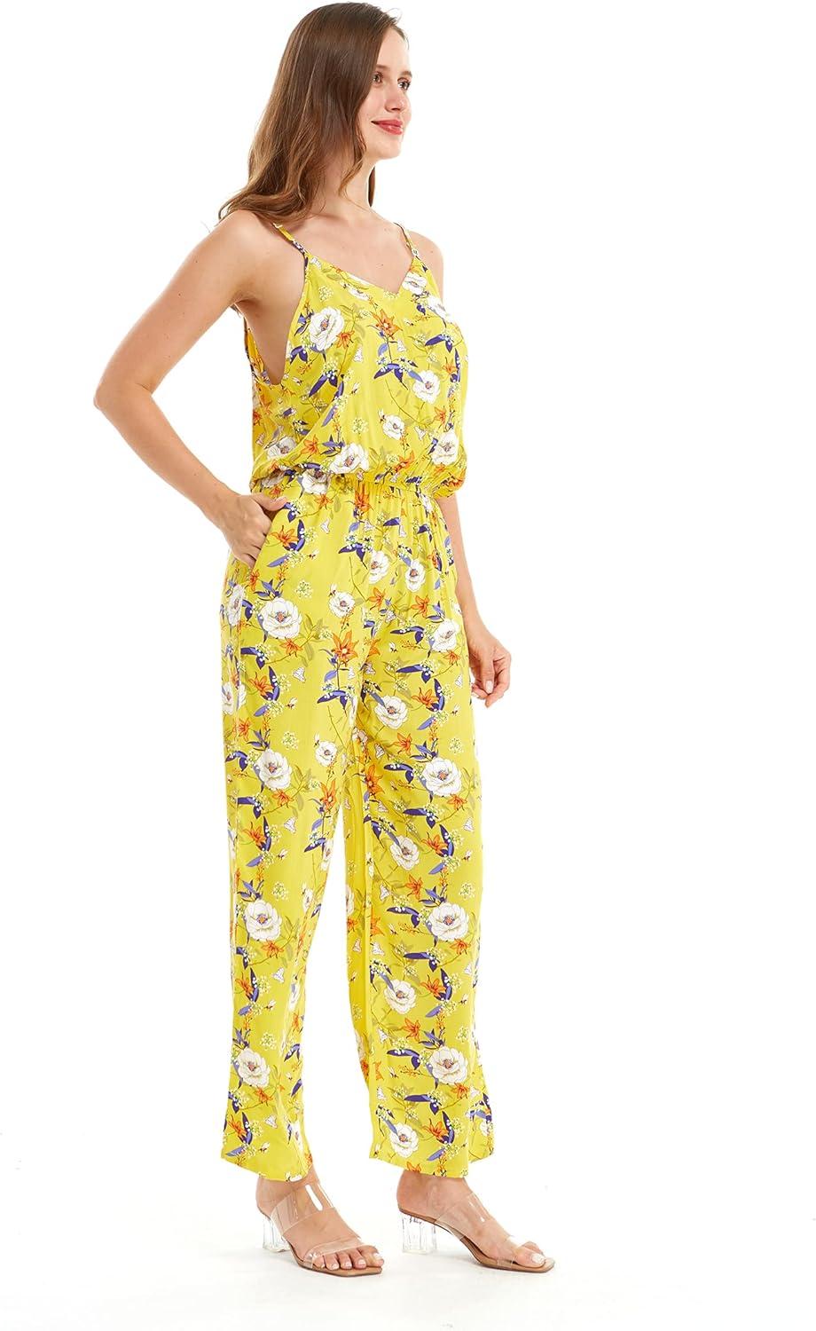 imageMatchable Family Hawaiian Luau Men Women Girl Boy Clothes in Garden Poppy YellowWomen V Neck Jumpsuit