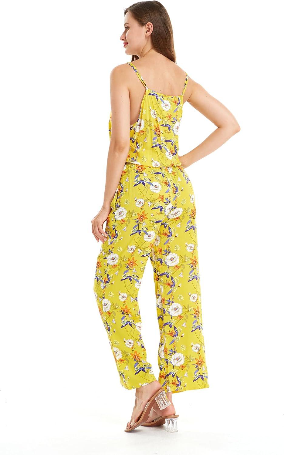 imageMatchable Family Hawaiian Luau Men Women Girl Boy Clothes in Garden Poppy YellowWomen V Neck Jumpsuit