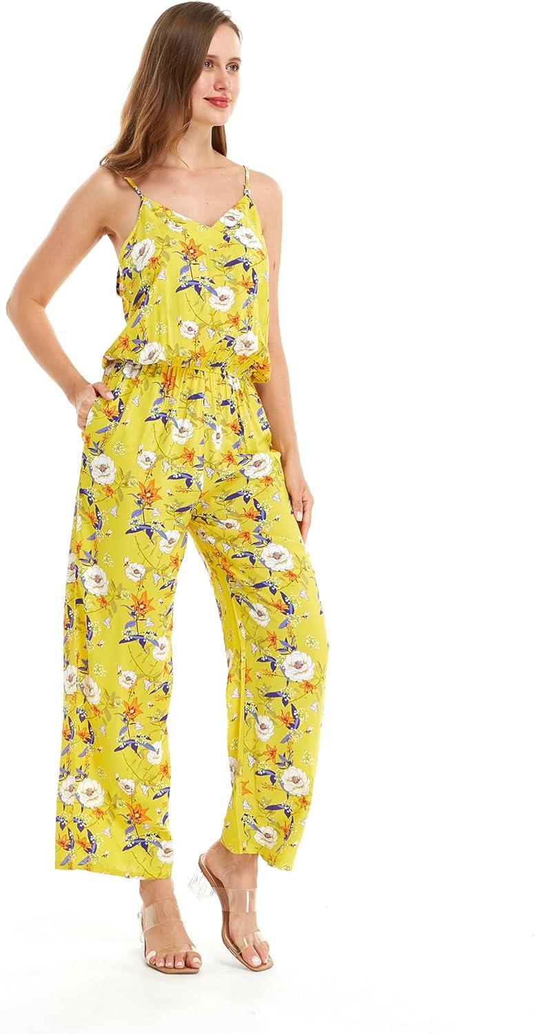imageMatchable Family Hawaiian Luau Men Women Girl Boy Clothes in Garden Poppy YellowWomen V Neck Jumpsuit