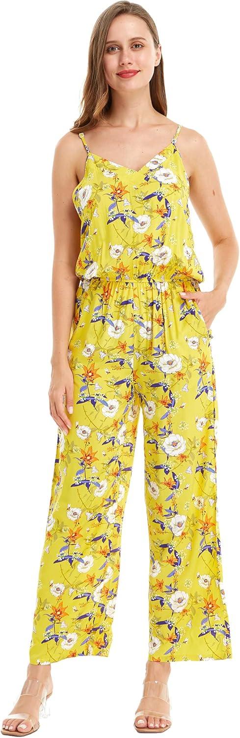 imageMatchable Family Hawaiian Luau Men Women Girl Boy Clothes in Garden Poppy YellowWomen V Neck Jumpsuit
