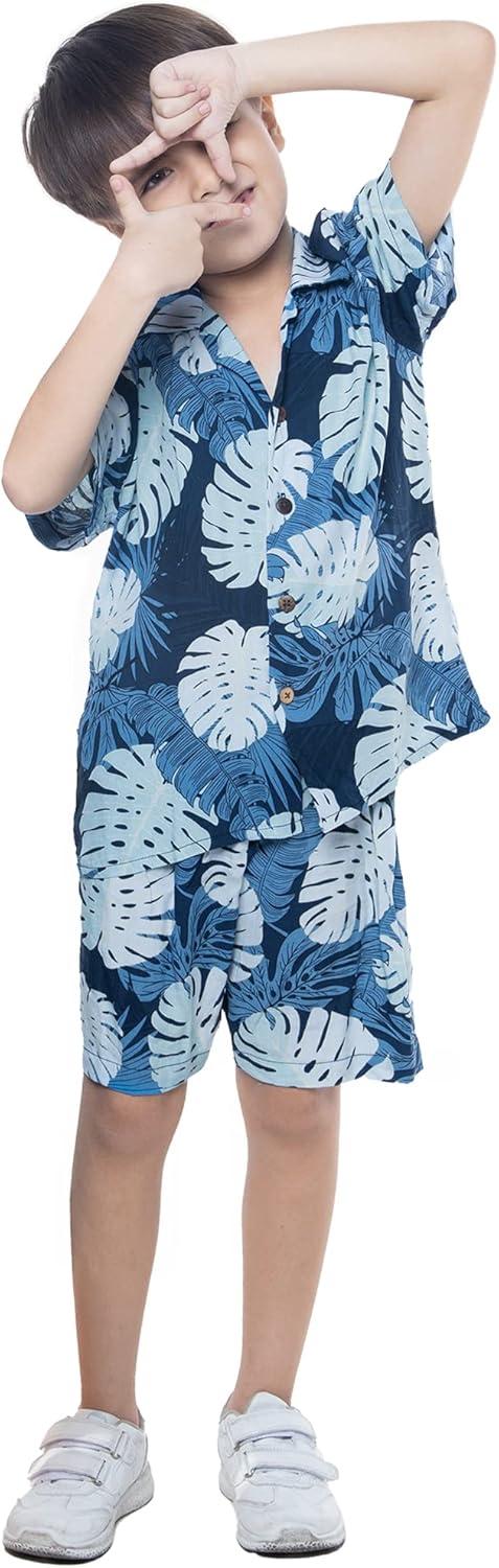 imageMatchable Family Hawaiian Luau Men Women Girl Boy Clothes in Pacific Palm NavyBoy Short Sleeve