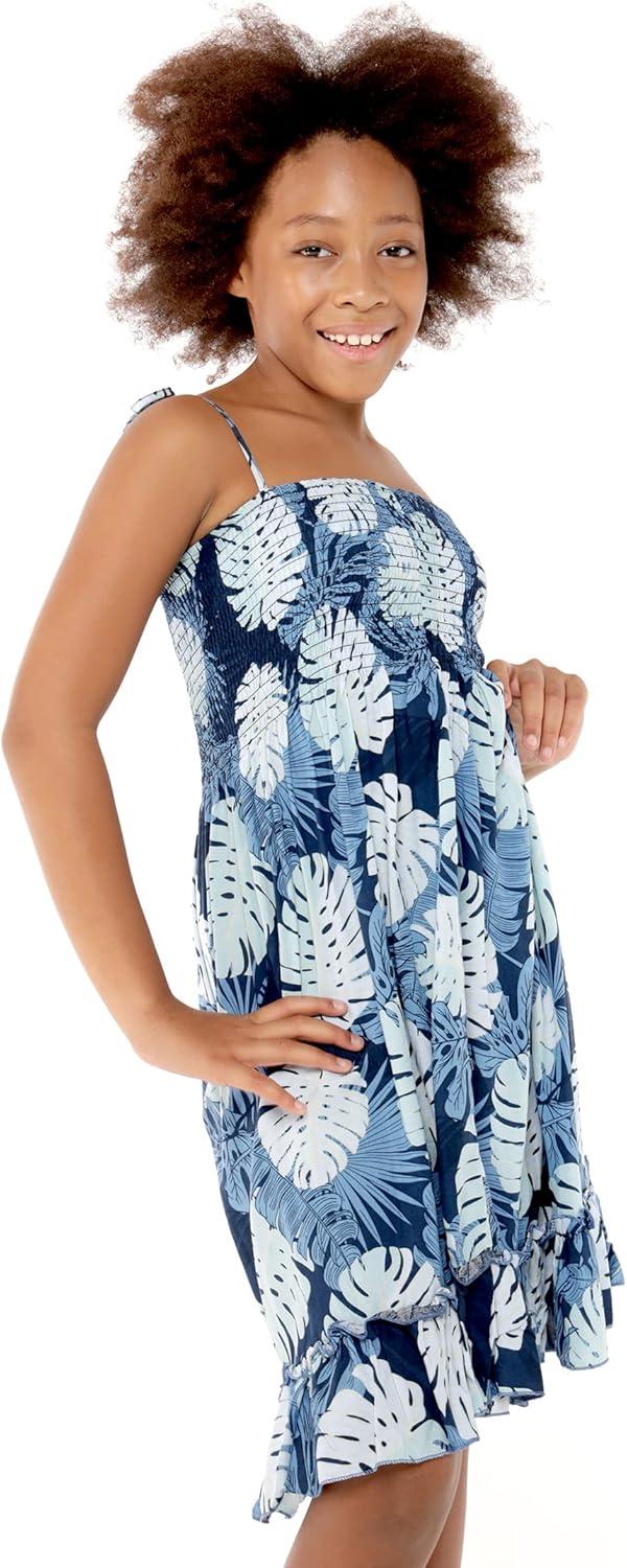 imageMatchable Family Hawaiian Luau Men Women Girl Boy Clothes in Pacific Palm NavyGirl Elastic Ruffle