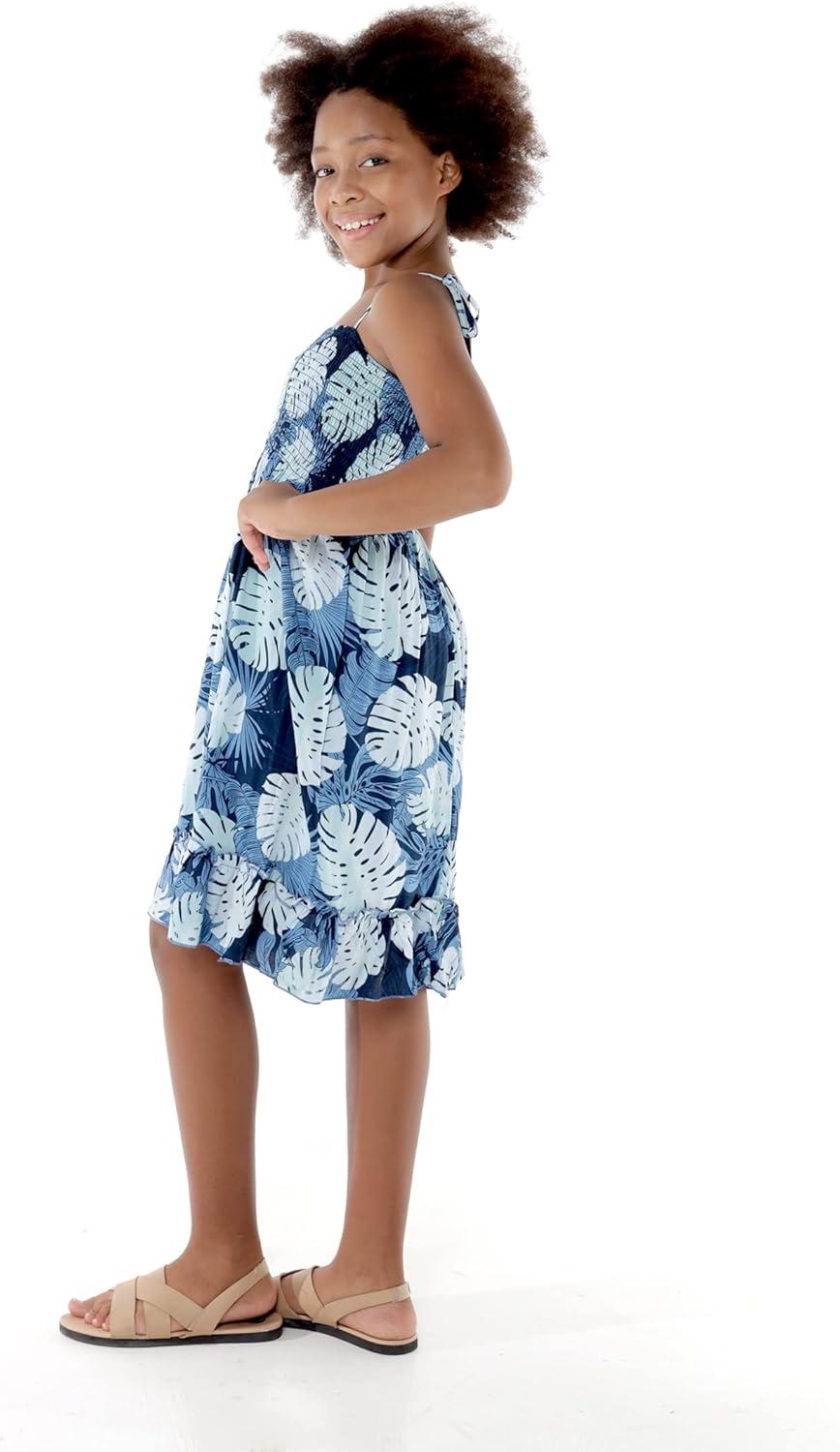 imageMatchable Family Hawaiian Luau Men Women Girl Boy Clothes in Pacific Palm NavyGirl Elastic Ruffle