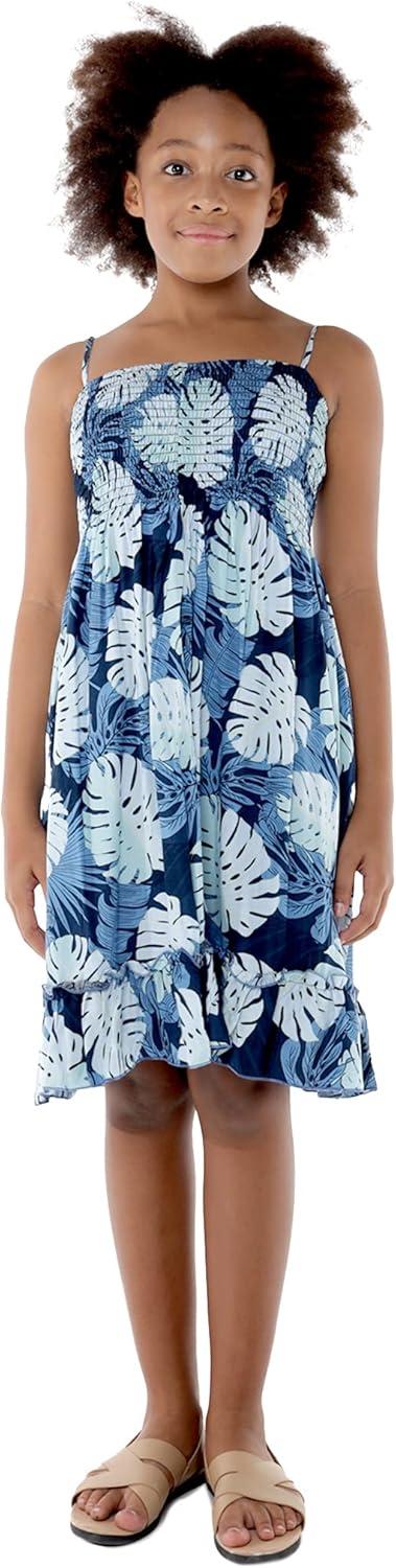 imageMatchable Family Hawaiian Luau Men Women Girl Boy Clothes in Pacific Palm NavyGirl Elastic Ruffle