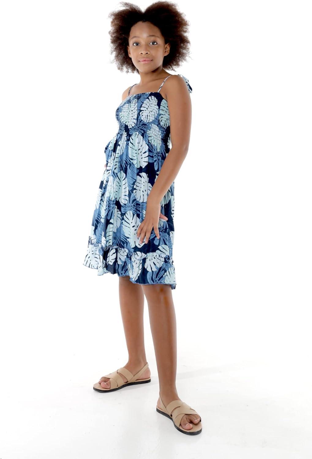 imageMatchable Family Hawaiian Luau Men Women Girl Boy Clothes in Pacific Palm NavyGirl Elastic Ruffle