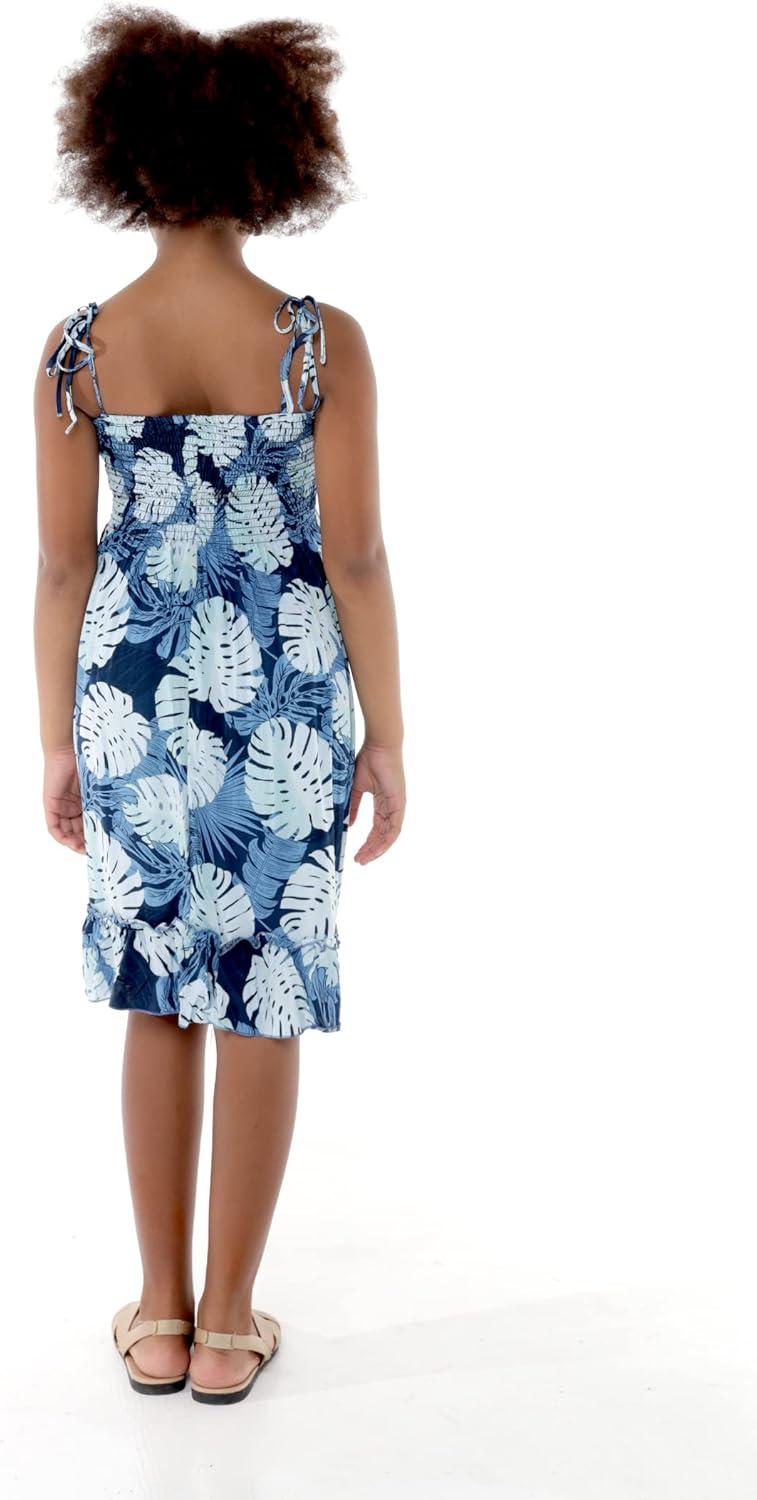 imageMatchable Family Hawaiian Luau Men Women Girl Boy Clothes in Pacific Palm NavyGirl Elastic Ruffle