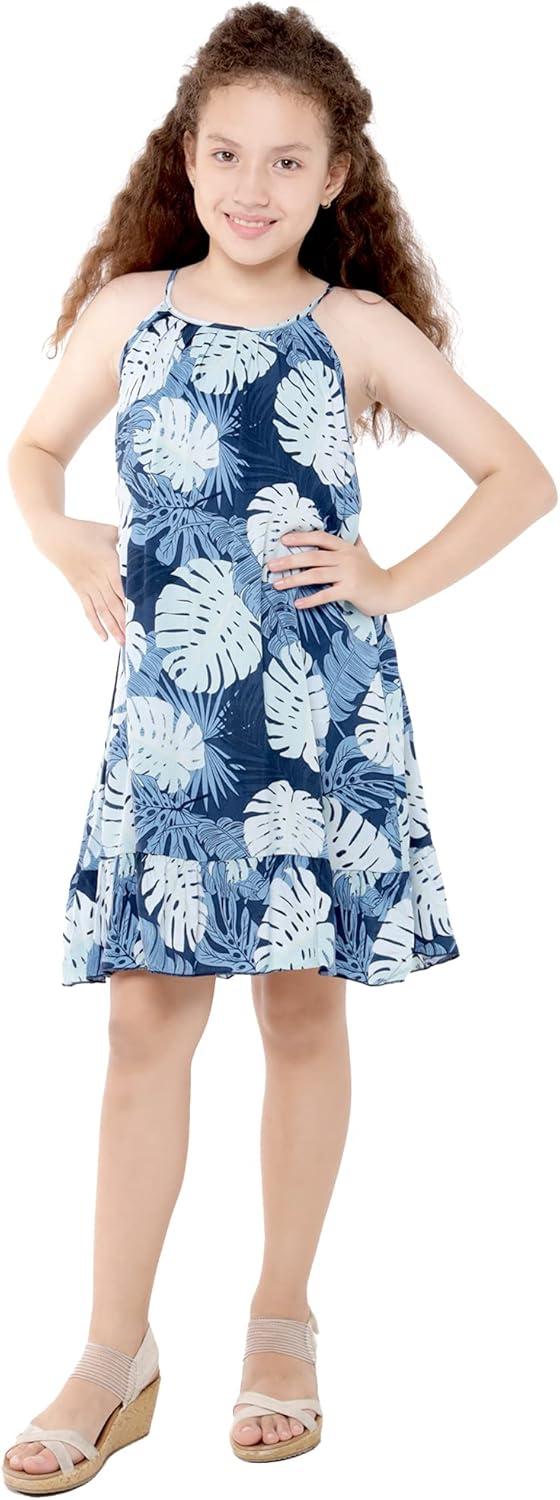 imageMatchable Family Hawaiian Luau Men Women Girl Boy Clothes in Pacific Palm NavyGirl Ruffle Tank