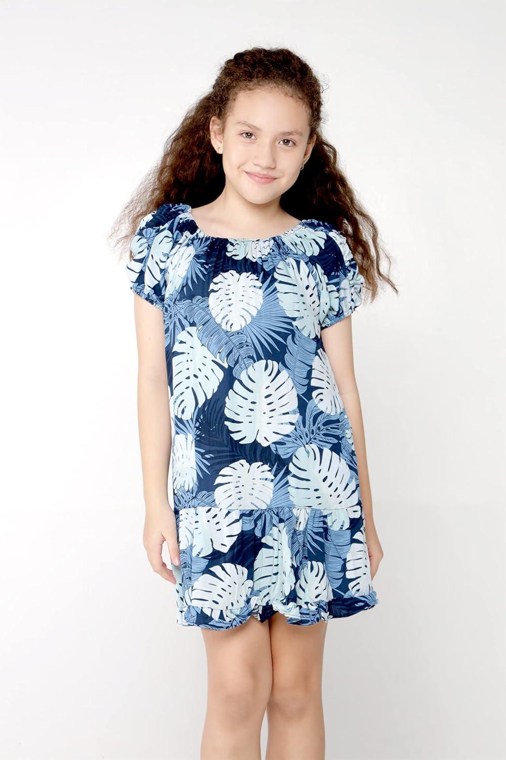 imageMatchable Family Hawaiian Luau Men Women Girl Boy Clothes in Pacific Palm NavyGirl Simply Muumuu