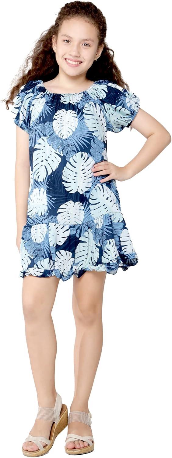 imageMatchable Family Hawaiian Luau Men Women Girl Boy Clothes in Pacific Palm NavyGirl Simply Muumuu