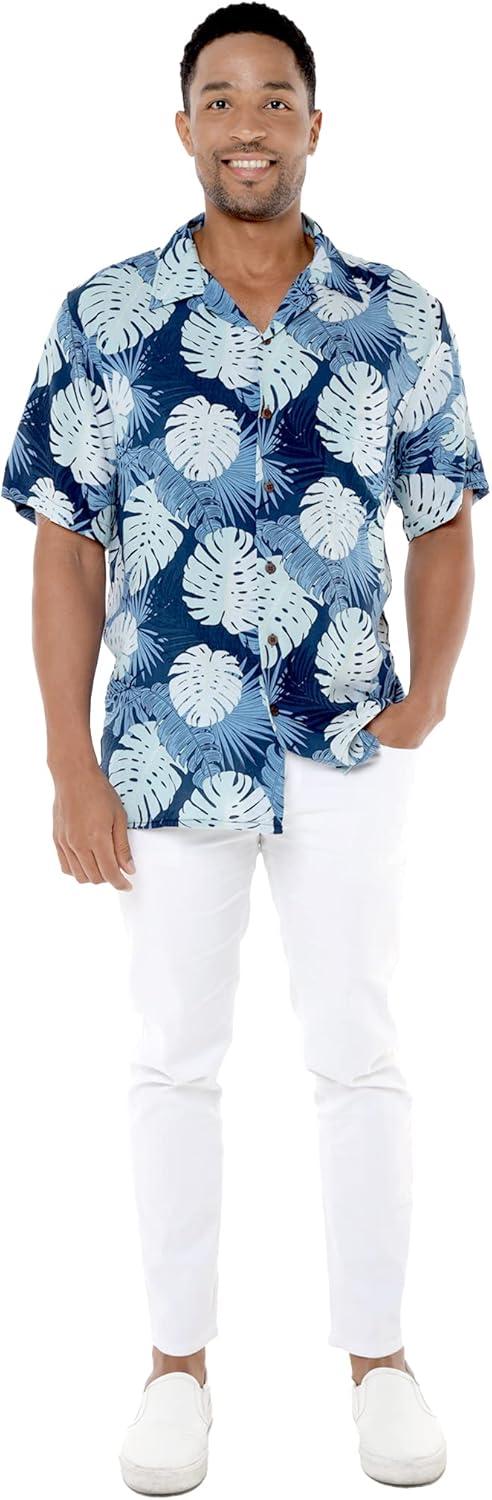 imageMatchable Family Hawaiian Luau Men Women Girl Boy Clothes in Pacific Palm NavyMen Short Sleeve