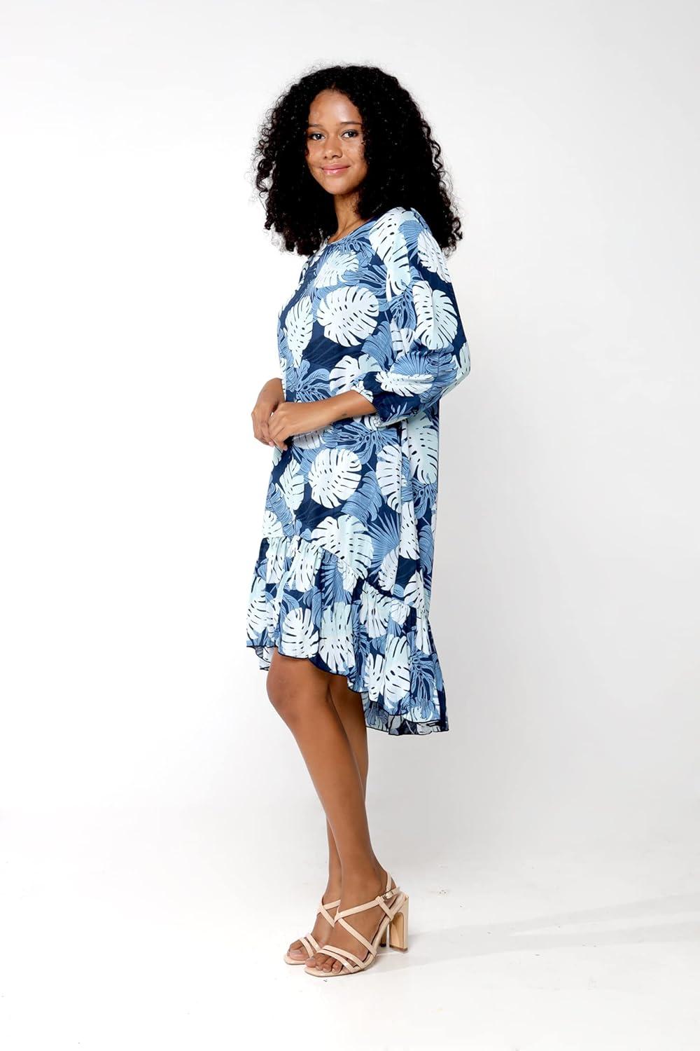 imageMatchable Family Hawaiian Luau Men Women Girl Boy Clothes in Pacific Palm NavyWomen 34 Sleeve