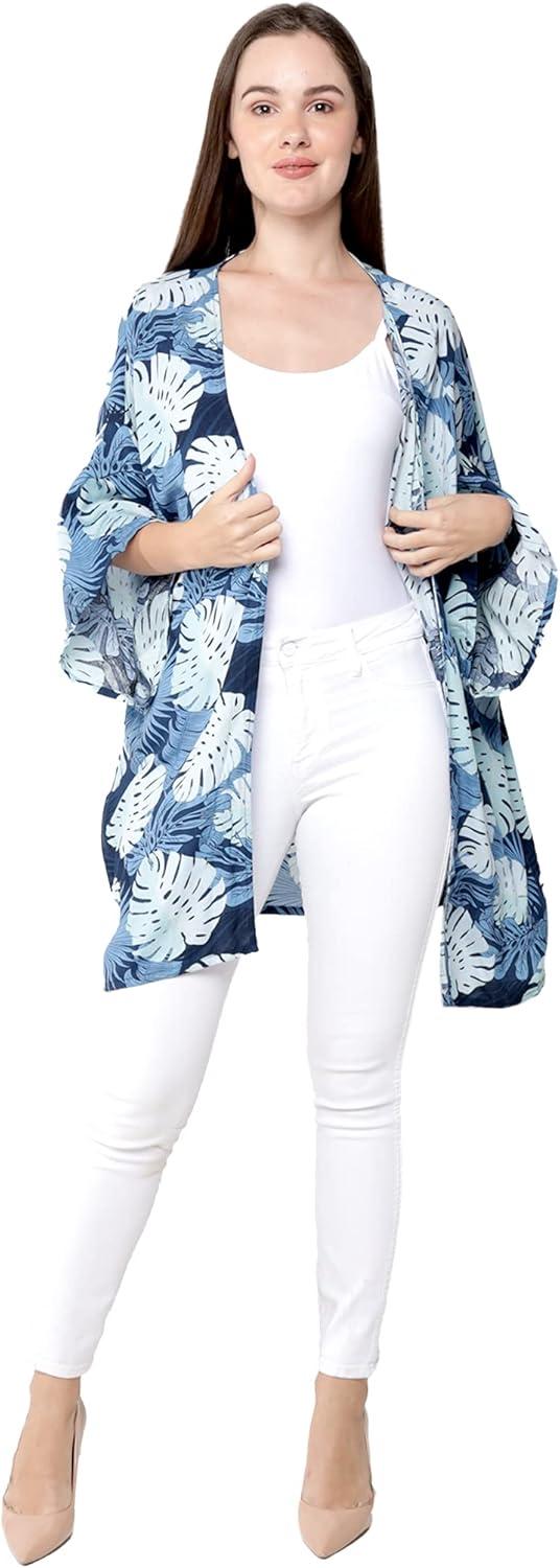 imageMatchable Family Hawaiian Luau Men Women Girl Boy Clothes in Pacific Palm NavyWomen Kimono Cardigan