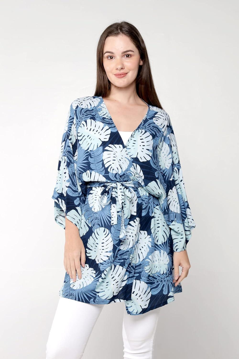imageMatchable Family Hawaiian Luau Men Women Girl Boy Clothes in Pacific Palm NavyWomen Kimono Cardigan