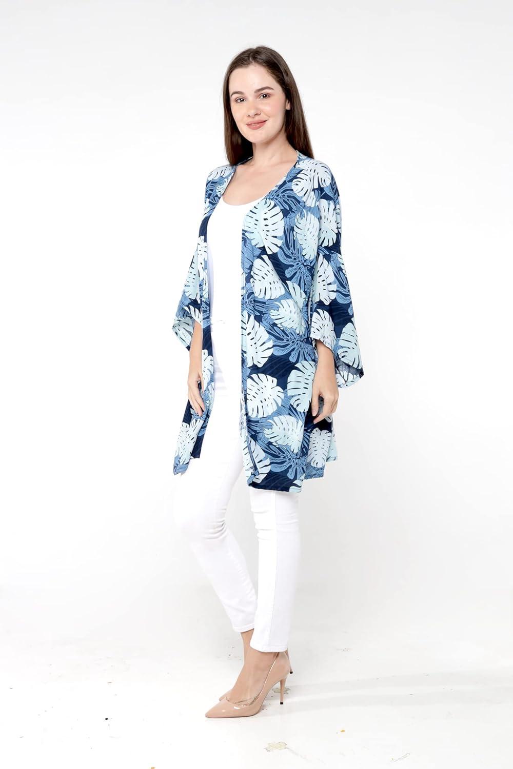 imageMatchable Family Hawaiian Luau Men Women Girl Boy Clothes in Pacific Palm NavyWomen Kimono Cardigan