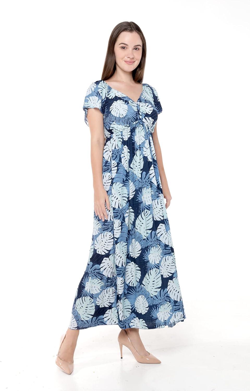 imageMatchable Family Hawaiian Luau Men Women Girl Boy Clothes in Pacific Palm NavyWomen Maxi Rahee