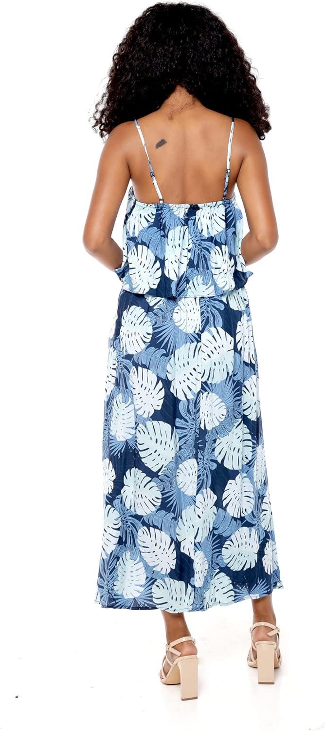 imageMatchable Family Hawaiian Luau Men Women Girl Boy Clothes in Pacific Palm NavyWomen Maxi Ruffle