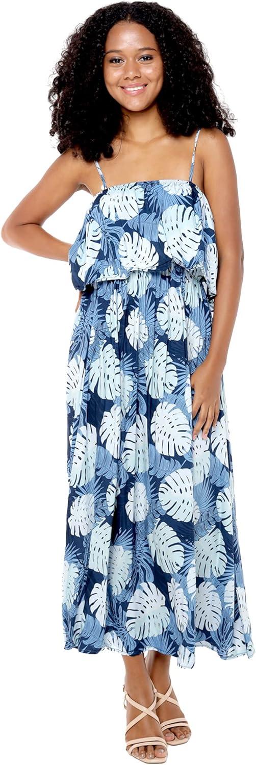 imageMatchable Family Hawaiian Luau Men Women Girl Boy Clothes in Pacific Palm NavyWomen Maxi Ruffle
