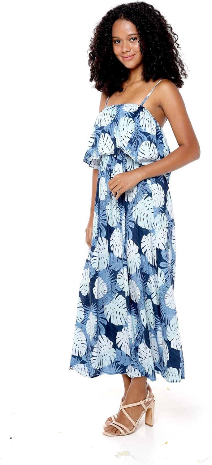 imageMatchable Family Hawaiian Luau Men Women Girl Boy Clothes in Pacific Palm NavyWomen Maxi Ruffle