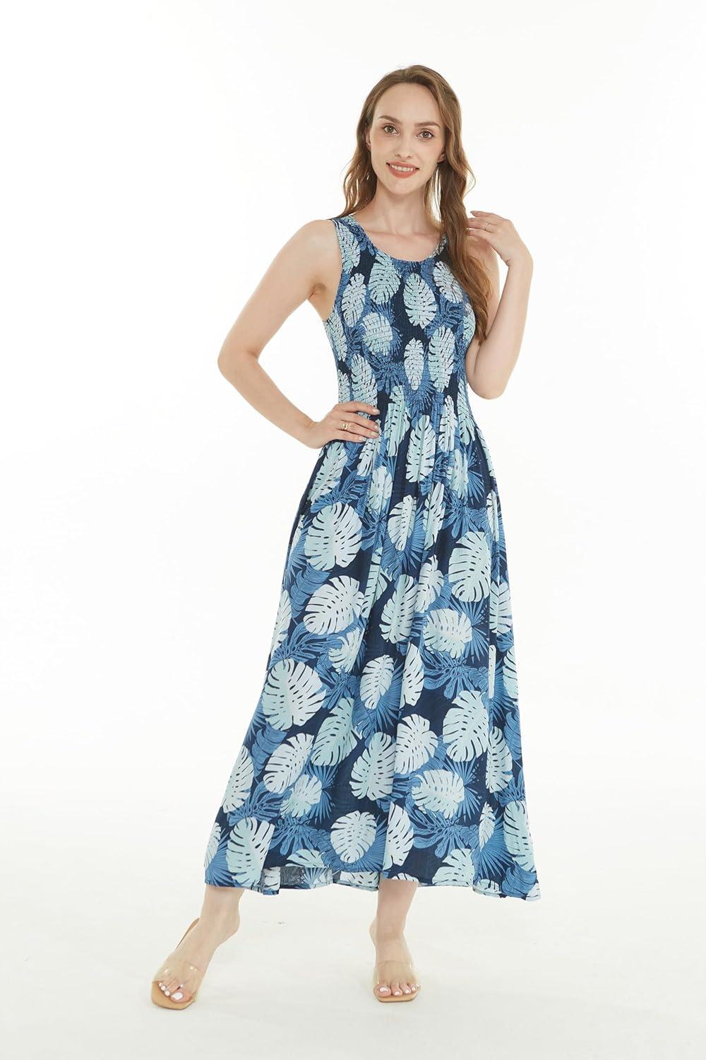 imageMatchable Family Hawaiian Luau Men Women Girl Boy Clothes in Pacific Palm NavyWomen Maxi Tank