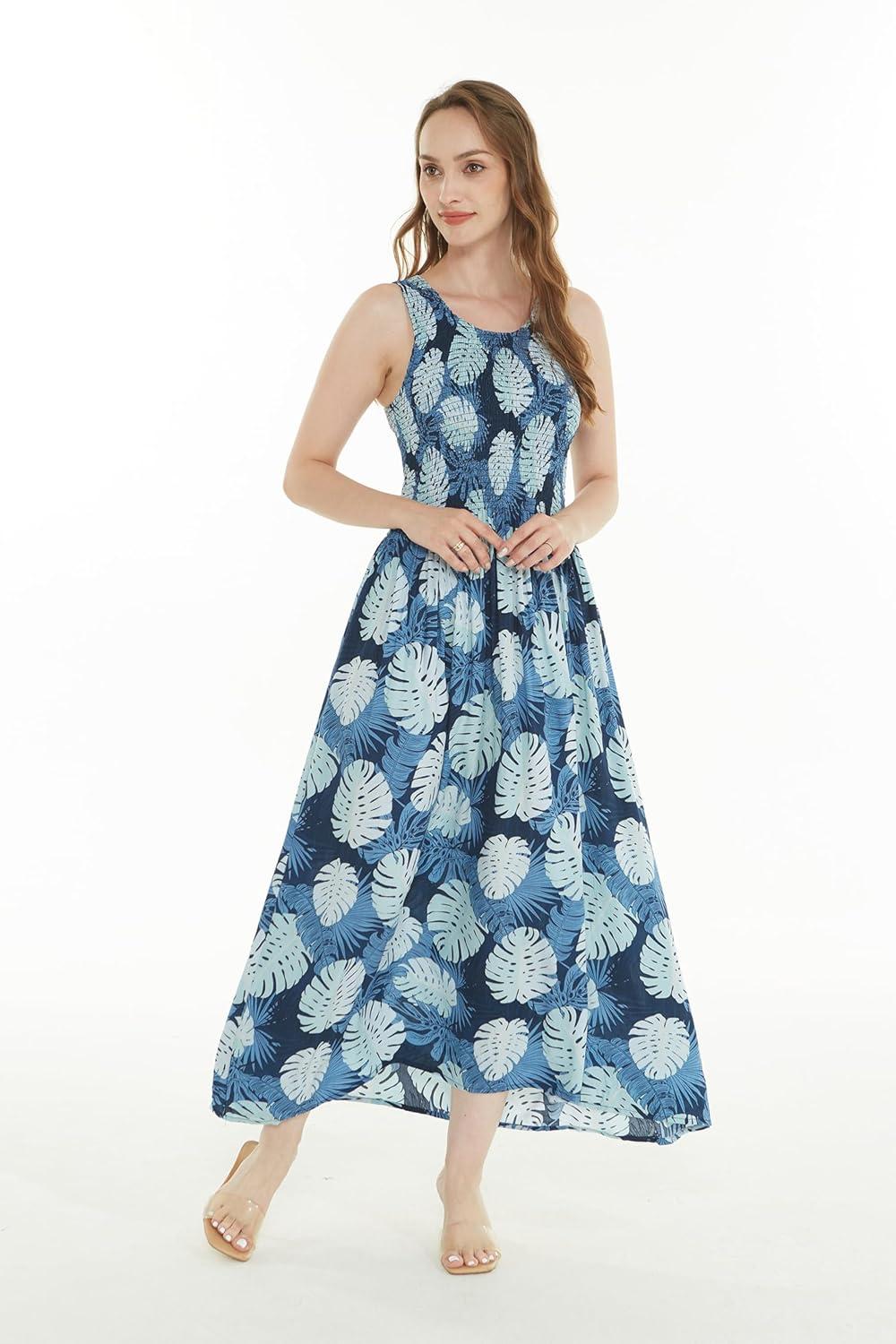imageMatchable Family Hawaiian Luau Men Women Girl Boy Clothes in Pacific Palm NavyWomen Maxi Tank