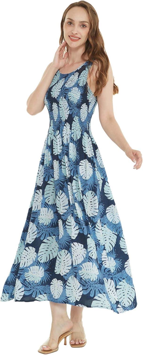 imageMatchable Family Hawaiian Luau Men Women Girl Boy Clothes in Pacific Palm NavyWomen Maxi Tank