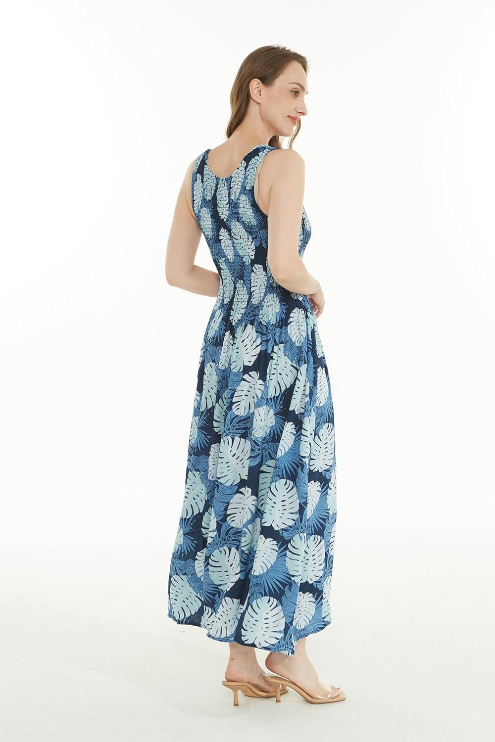 imageMatchable Family Hawaiian Luau Men Women Girl Boy Clothes in Pacific Palm NavyWomen Maxi Tank