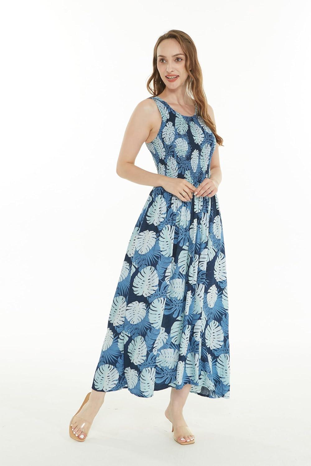 imageMatchable Family Hawaiian Luau Men Women Girl Boy Clothes in Pacific Palm NavyWomen Maxi Tank