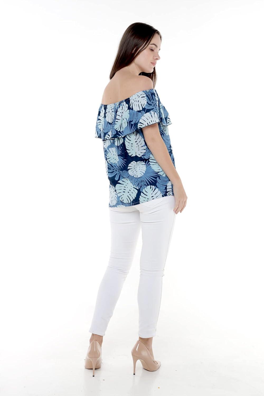 imageMatchable Family Hawaiian Luau Men Women Girl Boy Clothes in Pacific Palm NavyWomen Offshoulder Ruffle Top