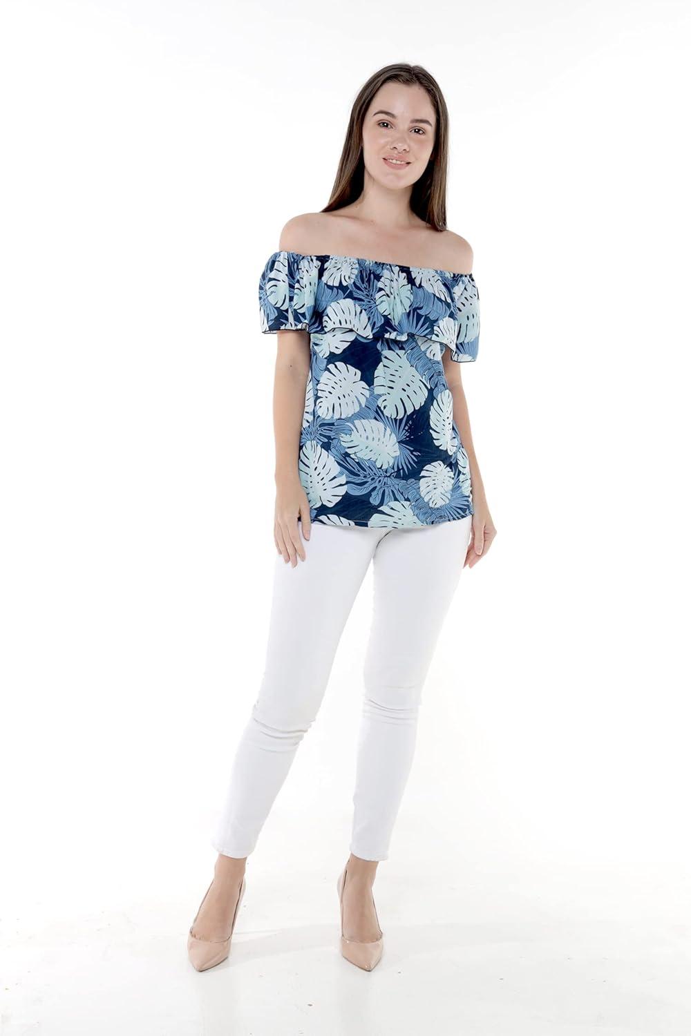 imageMatchable Family Hawaiian Luau Men Women Girl Boy Clothes in Pacific Palm NavyWomen Offshoulder Ruffle Top