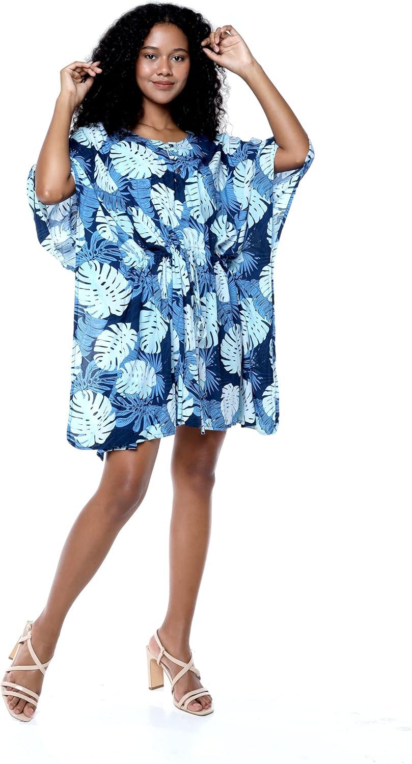 imageMatchable Family Hawaiian Luau Men Women Girl Boy Clothes in Pacific Palm NavyWomen Short Poncho