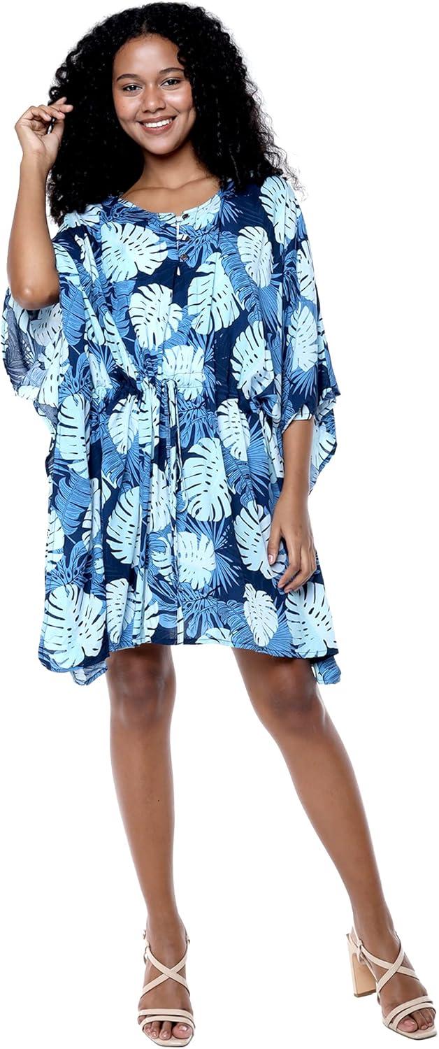imageMatchable Family Hawaiian Luau Men Women Girl Boy Clothes in Pacific Palm NavyWomen Short Poncho