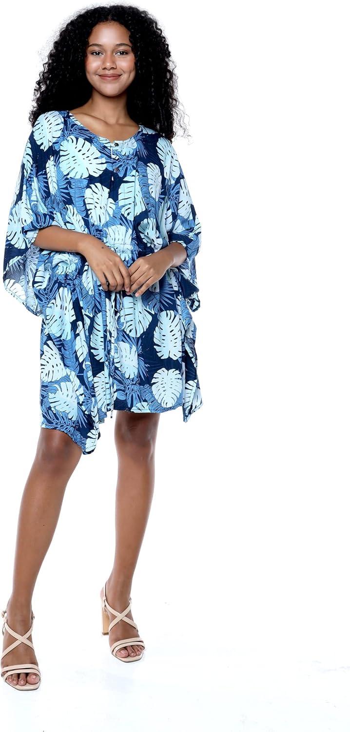 imageMatchable Family Hawaiian Luau Men Women Girl Boy Clothes in Pacific Palm NavyWomen Short Poncho