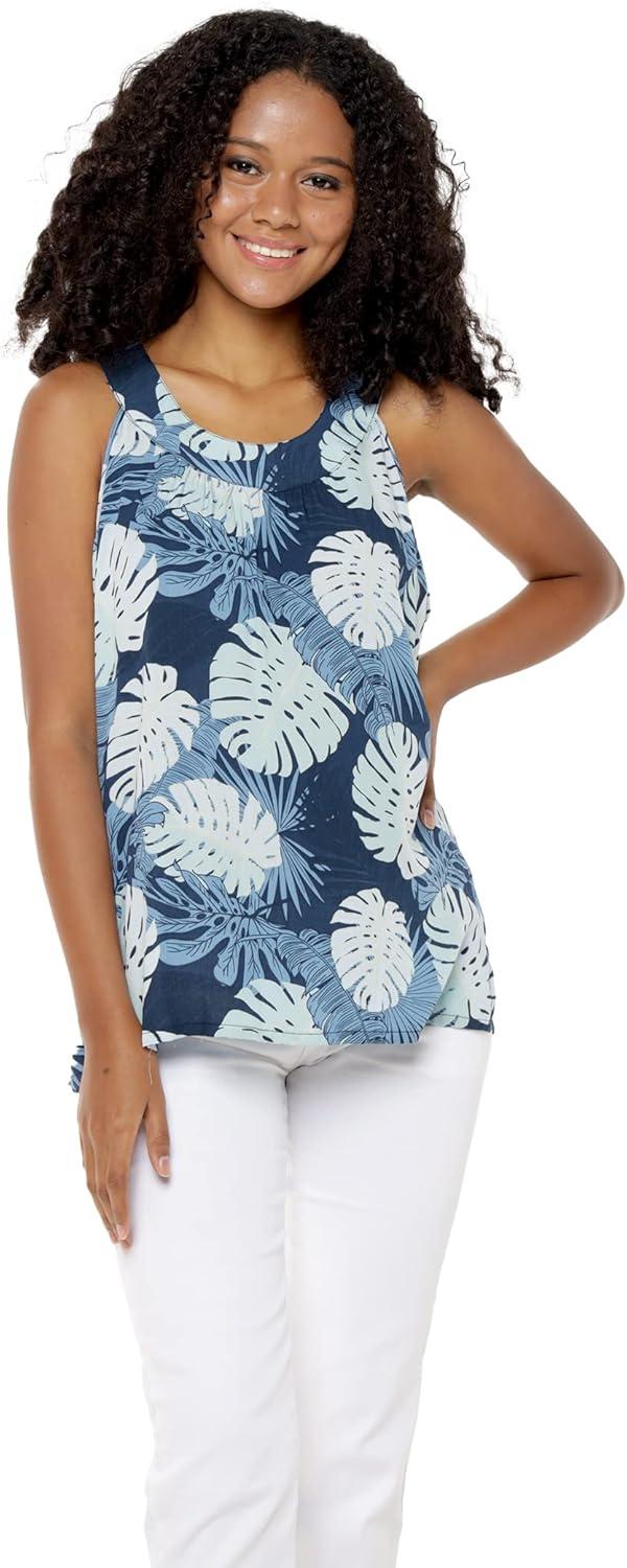 imageMatchable Family Hawaiian Luau Men Women Girl Boy Clothes in Pacific Palm NavyWomen Tank Top
