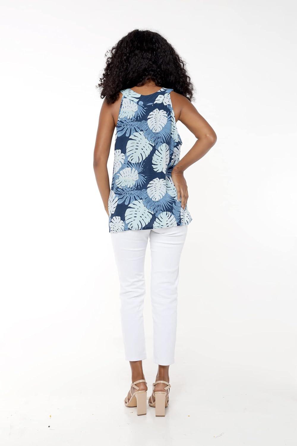 imageMatchable Family Hawaiian Luau Men Women Girl Boy Clothes in Pacific Palm NavyWomen Tank Top