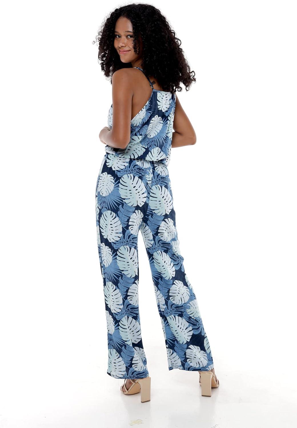 imageMatchable Family Hawaiian Luau Men Women Girl Boy Clothes in Pacific Palm NavyWomen V Neck Jumpsuit