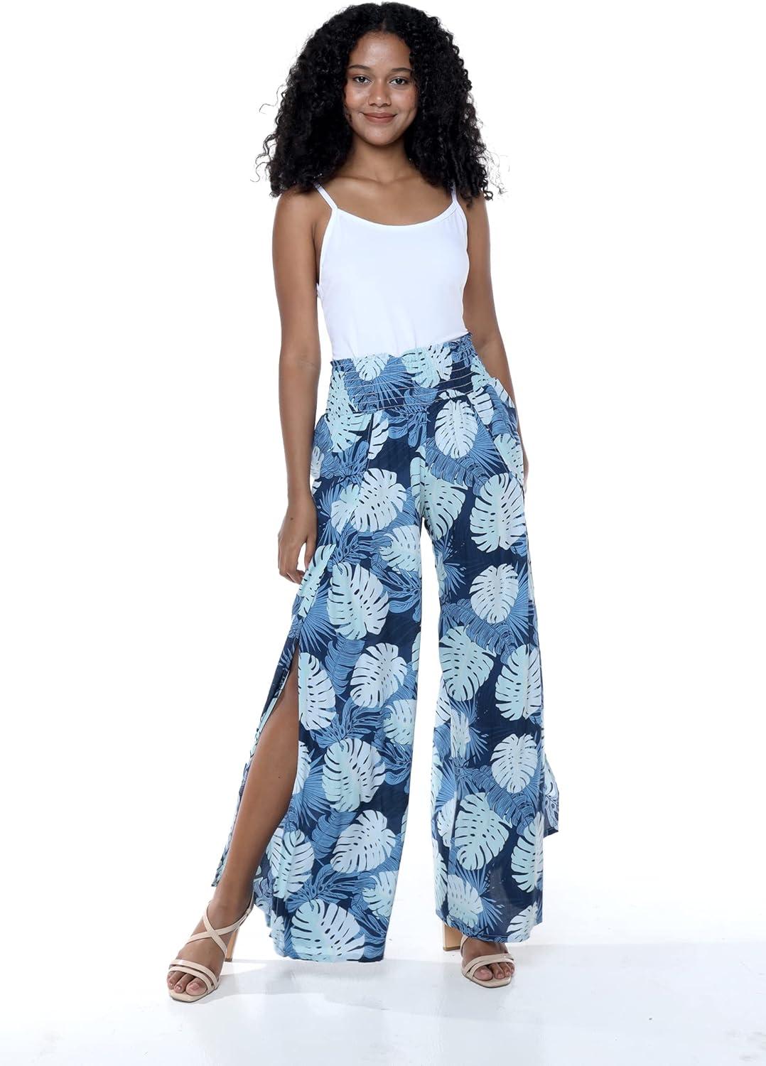 imageMatchable Family Hawaiian Luau Men Women Girl Boy Clothes in Pacific Palm NavyWomen Wide Leg Pants