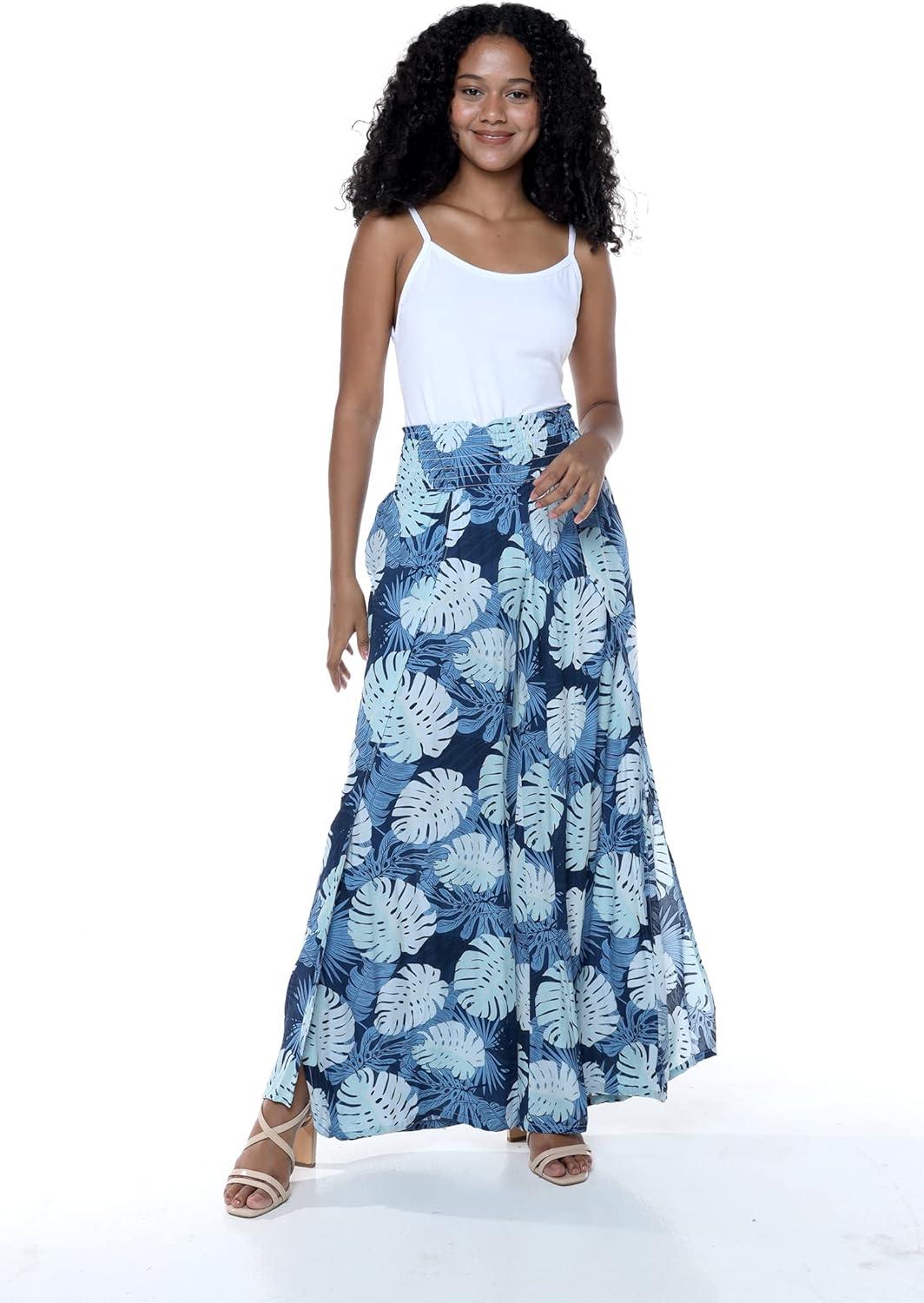 imageMatchable Family Hawaiian Luau Men Women Girl Boy Clothes in Pacific Palm NavyWomen Wide Leg Pants