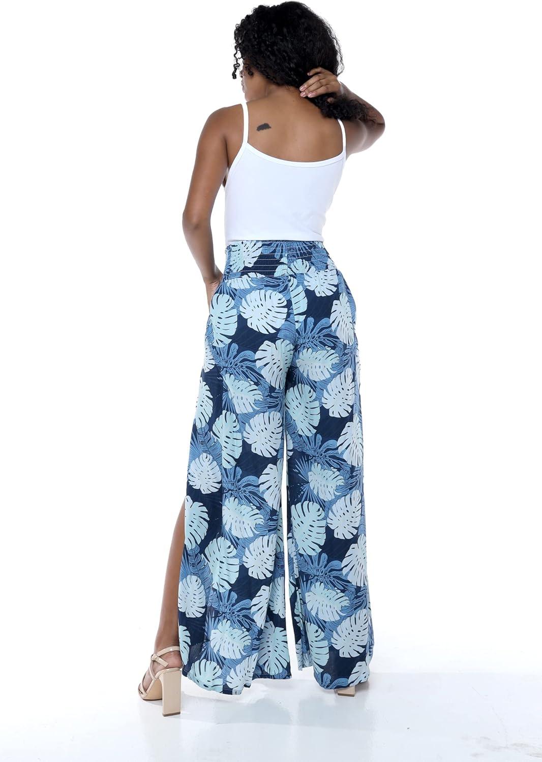 imageMatchable Family Hawaiian Luau Men Women Girl Boy Clothes in Pacific Palm NavyWomen Wide Leg Pants