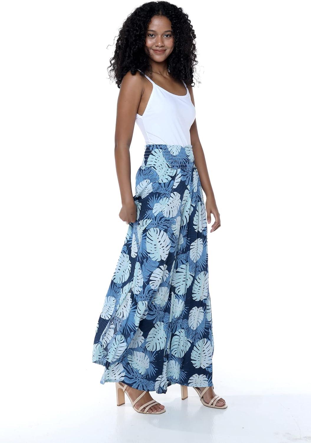 imageMatchable Family Hawaiian Luau Men Women Girl Boy Clothes in Pacific Palm NavyWomen Wide Leg Pants
