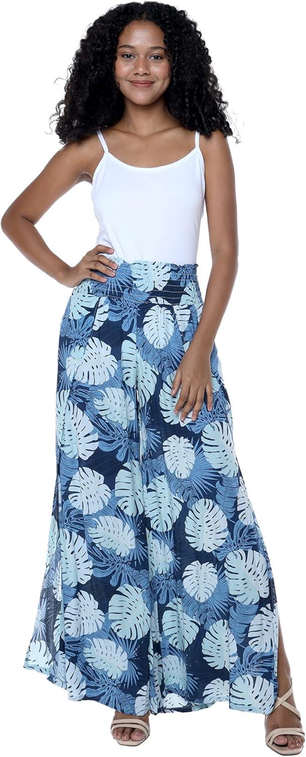 imageMatchable Family Hawaiian Luau Men Women Girl Boy Clothes in Pacific Palm NavyWomen Wide Leg Pants