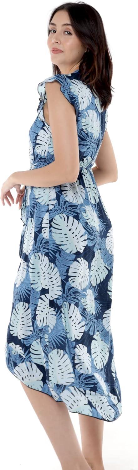 imageMatchable Family Hawaiian Luau Men Women Girl Boy Clothes in Pacific Palm NavyWomen Wrap Ruffle